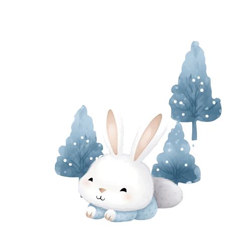 Cute Sleeping Rabbit In The Winter Forest Christmas Seamless Pattern