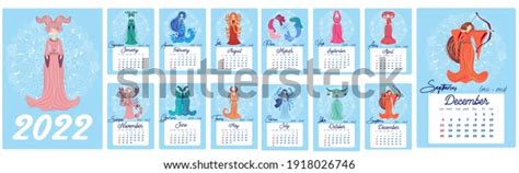 Horoscope Vertical Calendar 2022 Female Zodiac Stock Vector Royalty