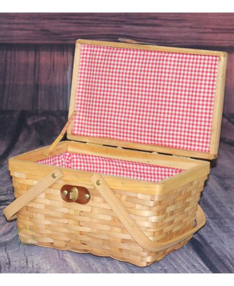 Vintiquewise Picnic Basket Gingham Lined With Folding Handles And Reviews