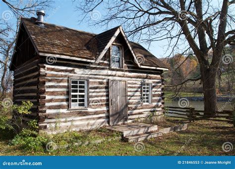 Old Rural Log Cabin With View Of River Stock Image Image Of