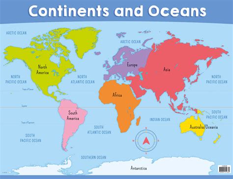 Continents And Oceans Chart Australian Teaching Aids Merit And