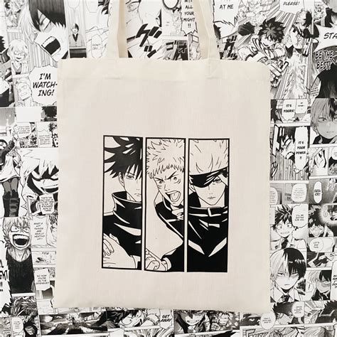 jujutsu kaisen gojo itadori and megumi tote bag in 2022 anime tote bag anime bag anime crafts