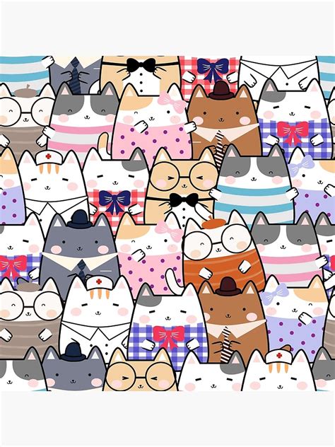 Kawaii Cute Cats Poster For Sale By Walidlem Redbubble