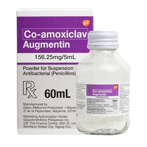 Augmentin Amoxicillin 125mg Clavulanic Acid 3125mg Oral Suspension