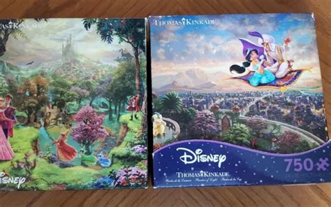 Thomas Kinkade Disney Puzzle Aladdin And Cinderella Lot Of 2 750