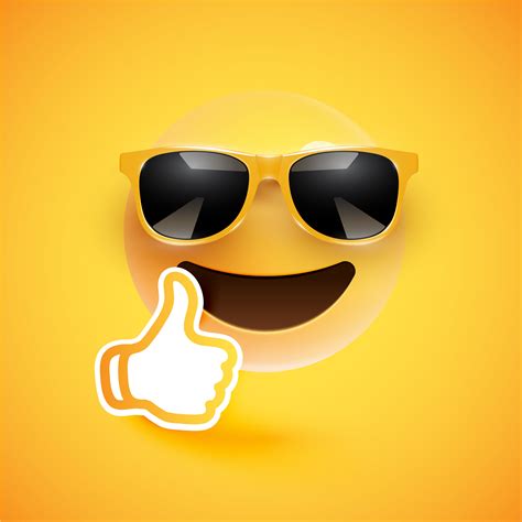 Realistic Emoticon With Sunglasses And Thumbs Up Vector Illustration