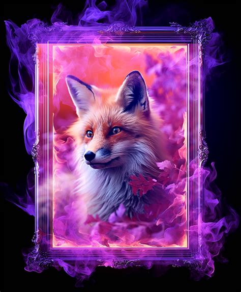 Cute Fox In Burning Frame Artwork Image For Direct Print