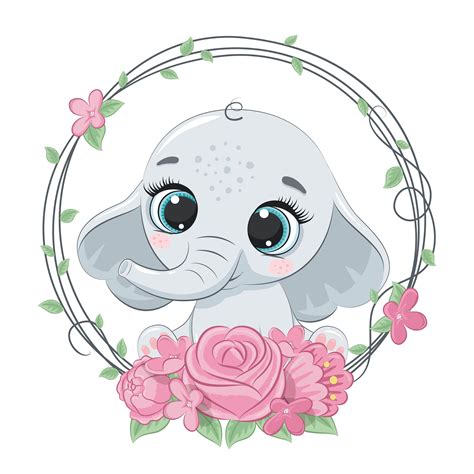 Cute Summer Baby Elephant With Flower Wreath 1213374 Vector Art At