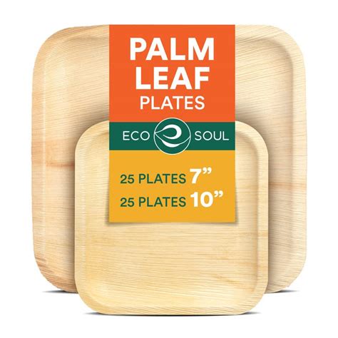 ECO SOUL 100 Compostable 10 Inch 7 Inch Palm Leaf Plates 50 Pack I