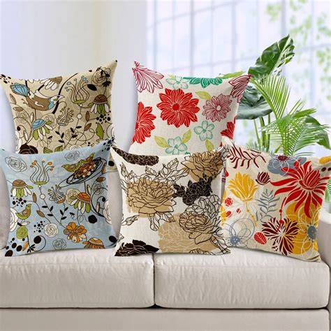 Hand Painted Flower Linen Cushion Cover Korean Fresh Style Decorative