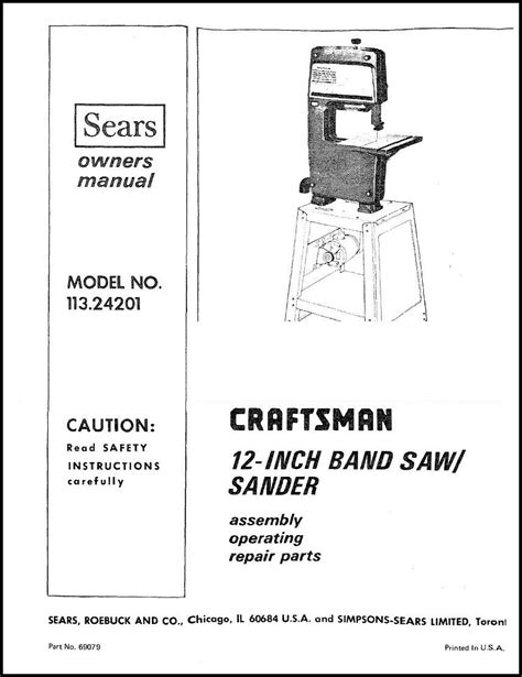 Craftsman 1030103 12 Inch Band Saw Owners Instructions And Parts