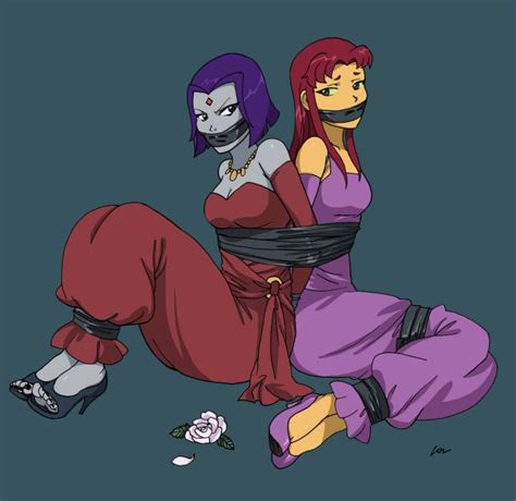 Tied Up Starfire Raven Lesbian Lovers Luscious Hot Sex Picture