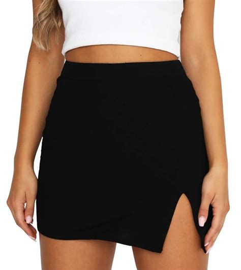 buy bodycon mini skirts for women high waist split hem pencil skirts m black 1 at