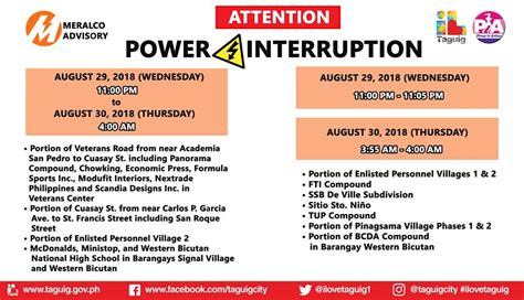 Advisory Power Interruption In Selected Areas Of Taguig