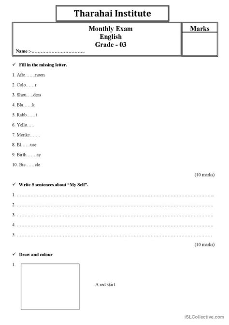 Grade 3 English Monthly Exam Paper English Esl Worksheets Pdf And Doc