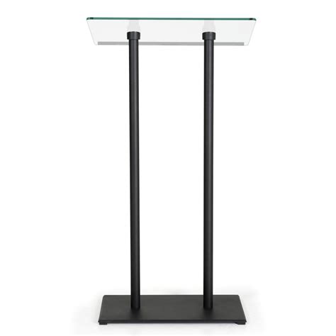 Tempered Clear Glass Podium Black Aluminum Frame And Base Lectern