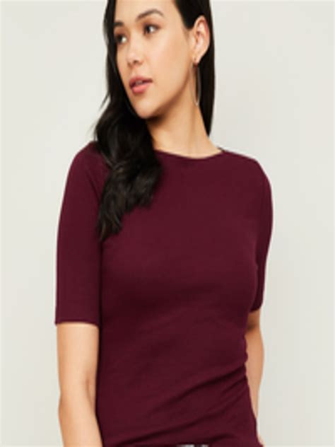 Buy Ginger By Lifestyle Burgundy Solid Regular Top Tops For Women
