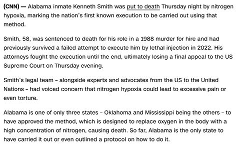 Alabama Carries Out First Known Execution With Nitrogen Gas January 25