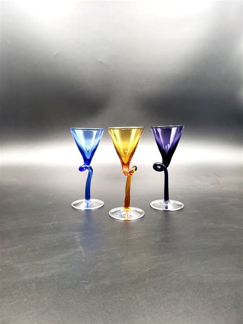 Set Of 3 Multi Colored Cordial Aperitif Glasses Vintage Hand Etsy In 2021 Aperitif Glasses