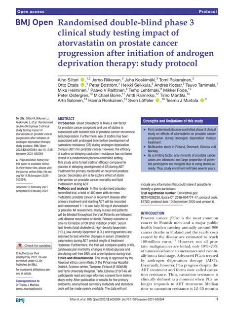PDF Randomised Double Blind Phase Clinical Study Testing Impact Of Atorvastatin On Prostate