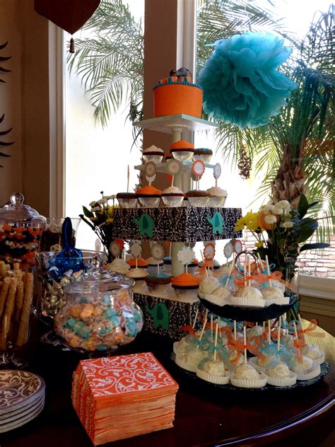 You also can discover lots of similar tips at this website!. Orange, Teal & Elephant Themed Baby Shower Sweets Table ...