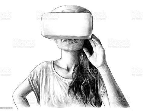 Girl Standing And Smiling In Virtual Reality Glasses Stock Illustration