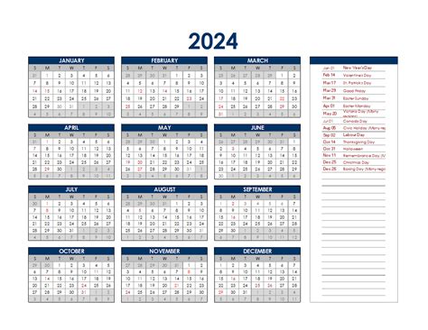 2024 Canada Annual Calendar With Holidays Free Printable Templates