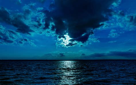 3840x2400 Night Moon Sea Sky Blue 4k 4k Hd 4k Wallpapers Images