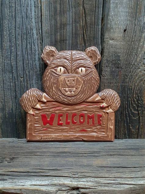Grizzly Bear Welcome Sign Rustic Home Cabins Lodges And Etsy