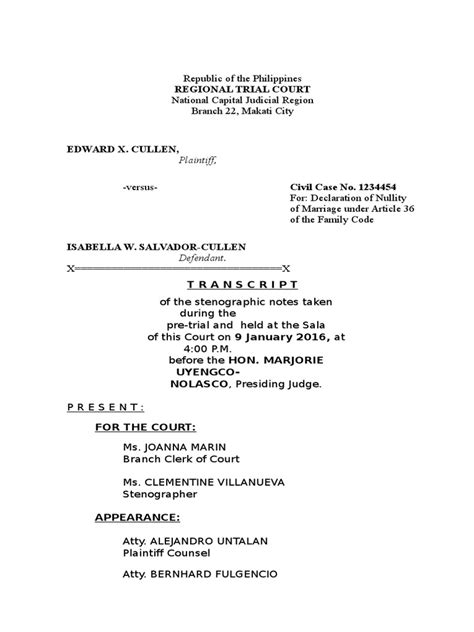 Tsn Jan9 2015 Pretrial Cullencase2 Child Custody Lawsuit