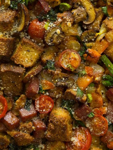 With a bit of leftover bread, some eggs, vegetables and cheese, you can make this in minutes. Savory Bread Pudding | Dinner recipe | Spoon Fork Bacon