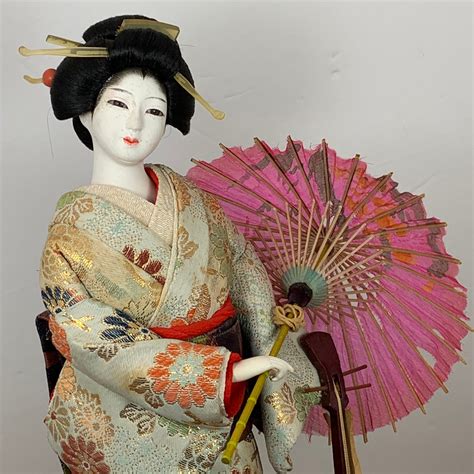 Vintage Japanese Kyoto Geisha Girl Doll With Parasol Fan And Etsy
