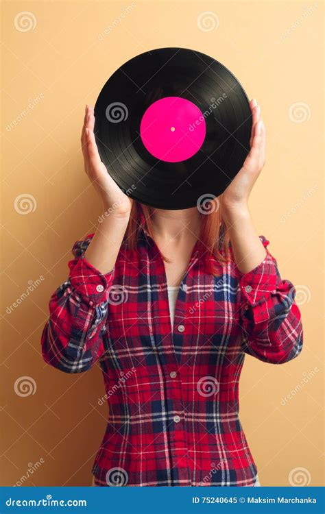 girl holding a vinyl record stock image image of fashion beautiful 75240645