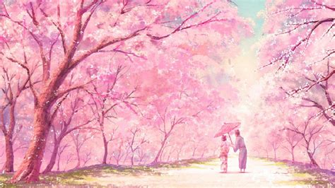 I like changing my desktop background every week, and having a kawaii themed picture puts me in a good mood! Anime pink tree couple kimono wallpaper | 1920x1080 ...