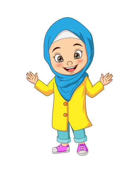 Premium Vector Happy Muslim Girl Cartoon Illustration