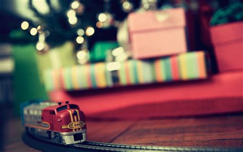 Wallpaper Toys Depth Of Field Train Christmas Tree Presents Toy