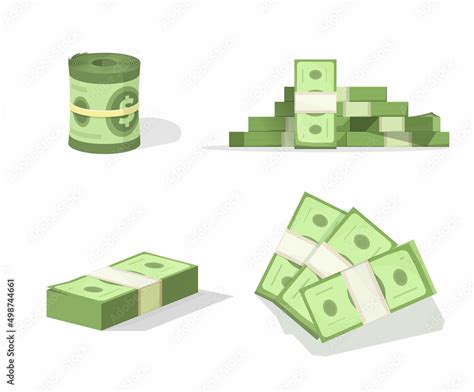 Vecteur Stock Money Dollar Stack Vector Set With Cash Bunch Roll And