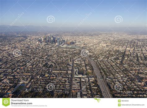 Aerial View Of Santa Monica 10 Freeway And Downtown Los Angeles