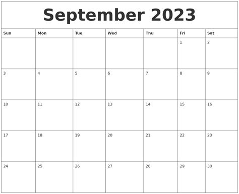 September 2023 Calendar For Printing