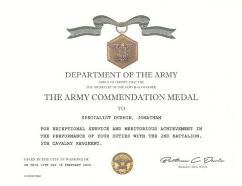 Army Commendation Medal Certificate