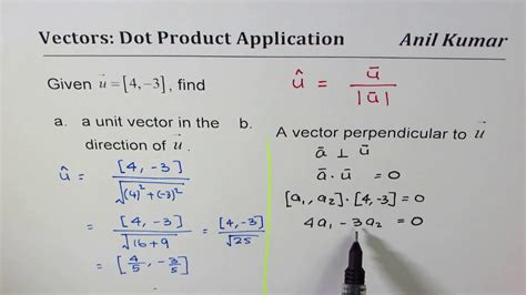 Dot Product Application For Unit And Perpendicular Vector In R2 Youtube