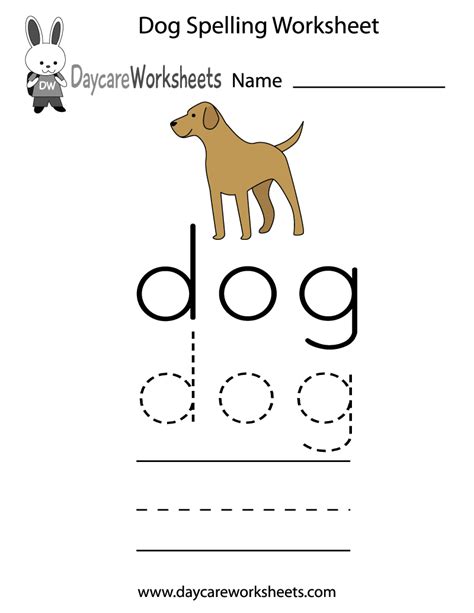 Free Printable Dog Spelling Worksheet For Preschool