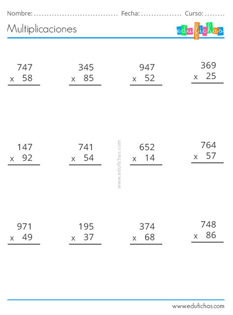 🥇 Multiplicaciones Ejercicios Para Multiplicar De Dos Y Tres Cifras D4e