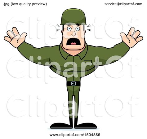 Clipart Of A Scared Buff Caucasian Male Army Soldier Royalty Free
