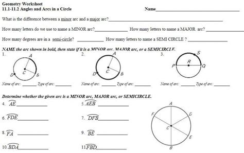 Angles And Arcs In Circles Worksheet Worksheets For Kindergarten