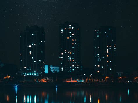 Download Wallpaper 1600x1200 Night City Buildings Skyscrapers Lights
