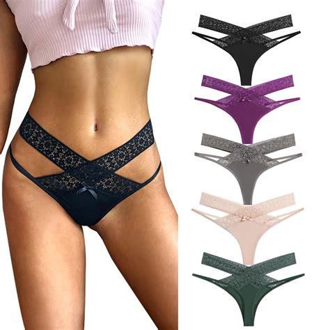 Buankoxy Womens Sexy Lace G String Thongs Crossed Straps See Through Pantieslow Rise Hollowed