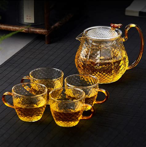Buy 5 Piece Borosilicate Glass Tea Set 1 Teapot 600ml And 4 Cups 120ml With Removable Infuser