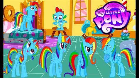 She has light blue body, pink eyes with rainbow colored hair. My Little Pony Mane 6 + Spike Transforms - Rainbow Dash ...