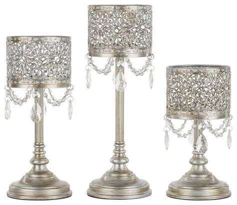 Victoria Silver 3 Piece Pillar Candle Holder Set Traditional